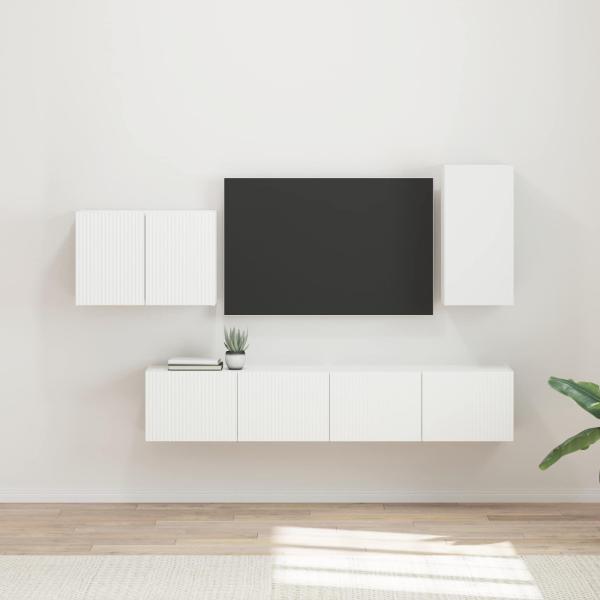 ARDEBO.de - TV-Wandregal-Set 4 Stk. Weiß Holzwerkstoff