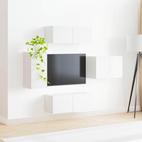 TV-Wandregal-Set 4 Stk. Weiß Holzwerkstoff