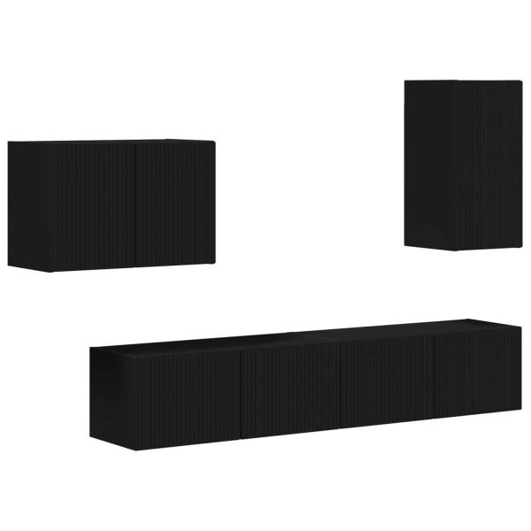 TV-Wandregal-Set 4 stk. Schwarz Holzwerkstoff
