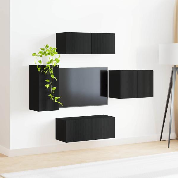 TV-Wandregal-Set 4 stk. Schwarz Holzwerkstoff