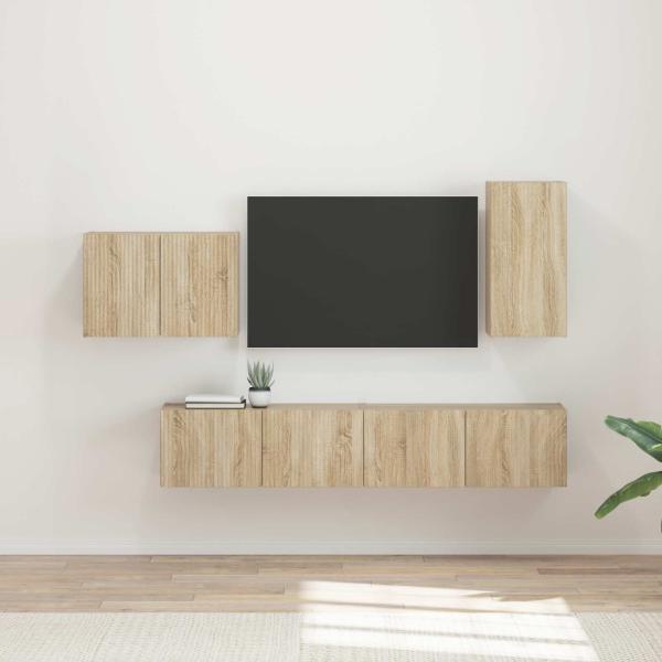 ARDEBO.de - TV-Wandregal-Set 4 stk. Sonoma-Eiche Holzwerkstoff