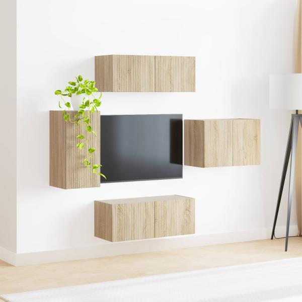 TV-Wandregal-Set 4 stk. Sonoma-Eiche Holzwerkstoff