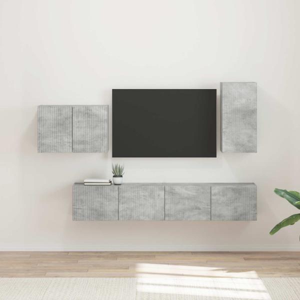 ARDEBO.de - TV-Wandregal-Set 4 Stk. Beton Grau Holzwerkstoff