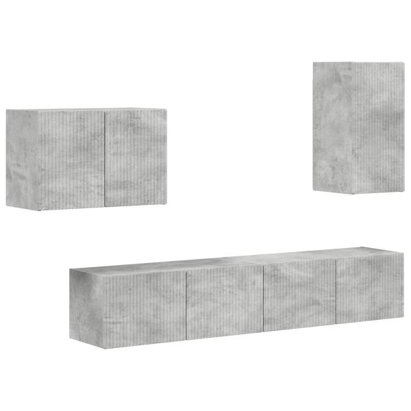TV-Wandregal-Set 4 Stk. Beton Grau Holzwerkstoff