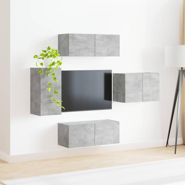 TV-Wandregal-Set 4 Stk. Beton Grau Holzwerkstoff