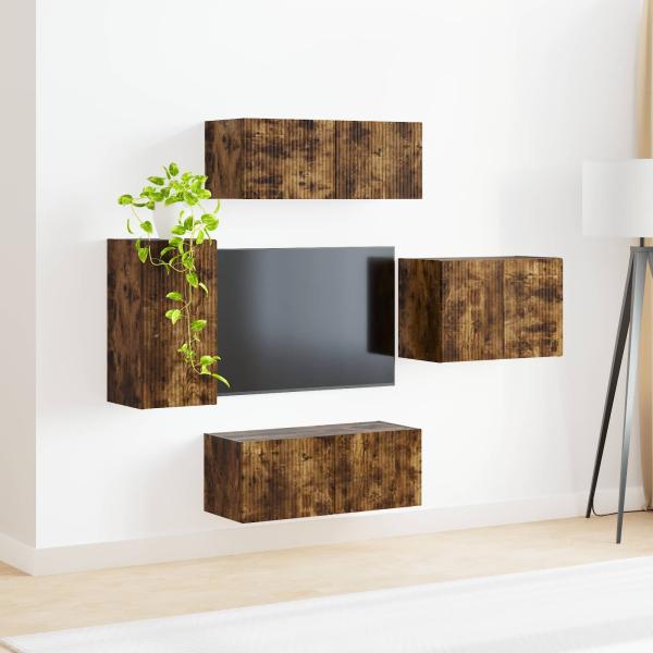 TV-Wandregal-Set 4 Stk. Geräucherte Eiche Holzwerkstoff