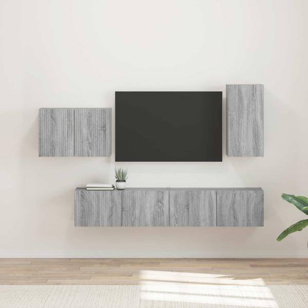 ARDEBO.de - TV-Wandregal-Set 4 Stk. Graues Sonoma Holzwerkstoff