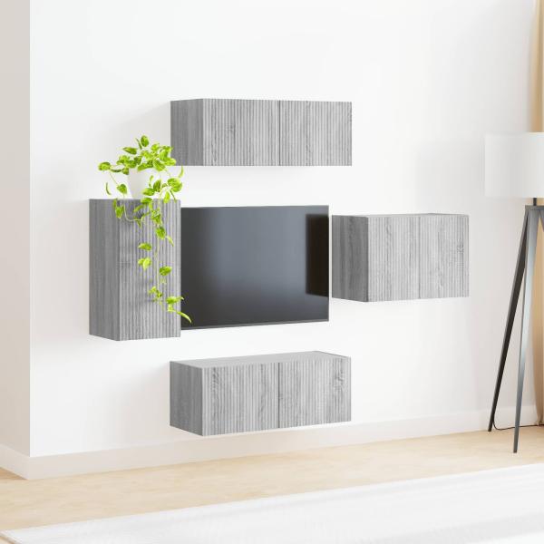 TV-Wandregal-Set 4 Stk. Graues Sonoma Holzwerkstoff