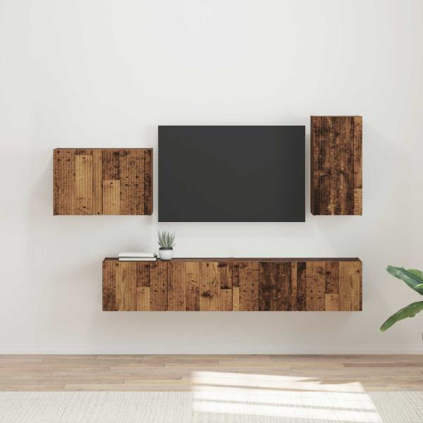 ARDEBO.de - TV-Wandregal-Set 4 Stk. Altholz Holzwerkstoff