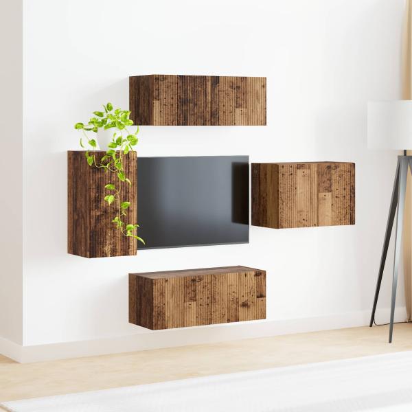 TV-Wandregal-Set 4 Stk. Altholz Holzwerkstoff