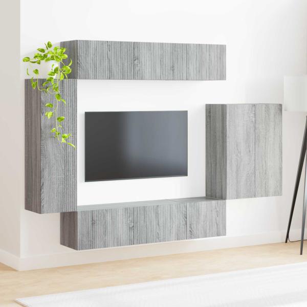 TV-Wandregal-Set 6 Stk. Graues Sonoma