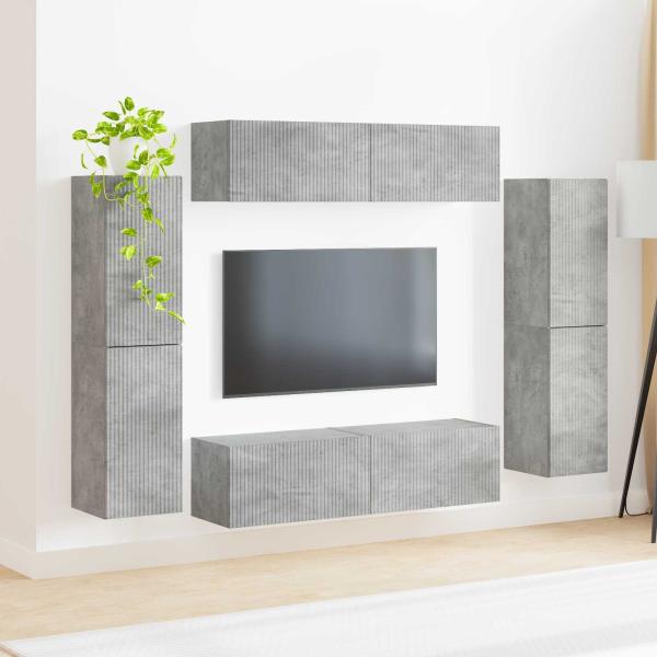 TV-Schrankset 8 Stk. Beton Grau Holzwerkstoff