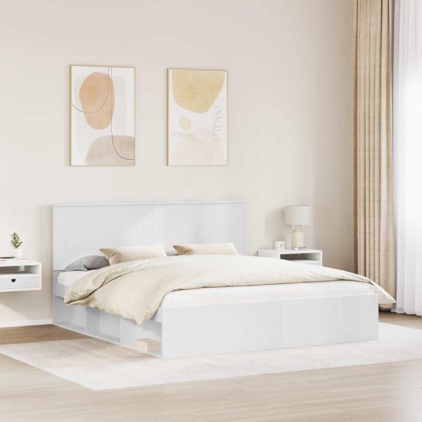 Bettrahmen mit Kopfteil Weiß 200 x 200 cm Massives Kiefernholz