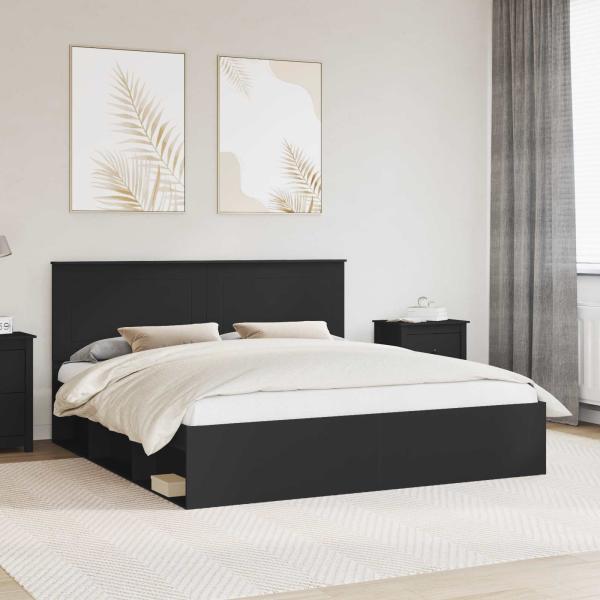 ARDEBO.de - Bettrahmen Schwarz 200 x 200 cm Massives Kiefernholz