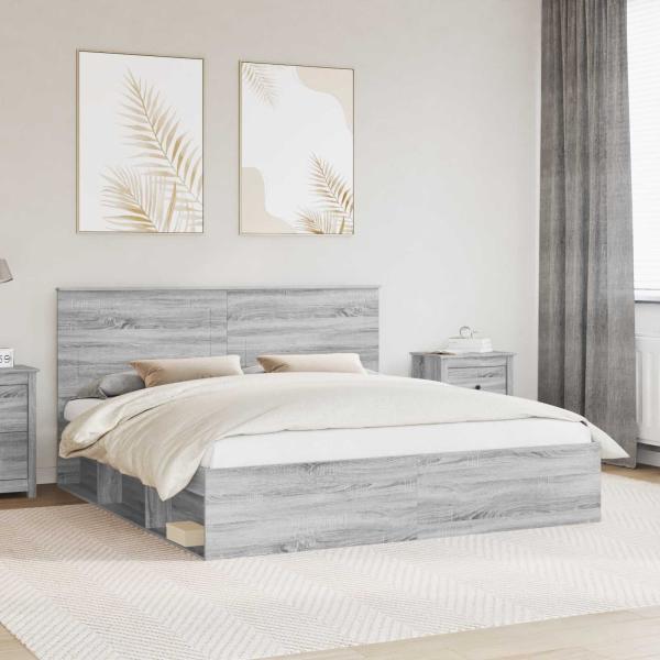 ARDEBO.de - Bettrahmen Sonoma-Grau 200 x 200 cm Massives Kiefernholz