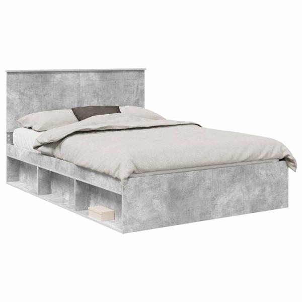 Bettrahmen Beton Grau 150 x 200 cm Massives Kiefernholz
