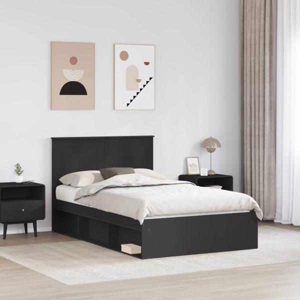Bettrahmen Uni Schwarz 135 x 190 cm Massives Kiefernholz