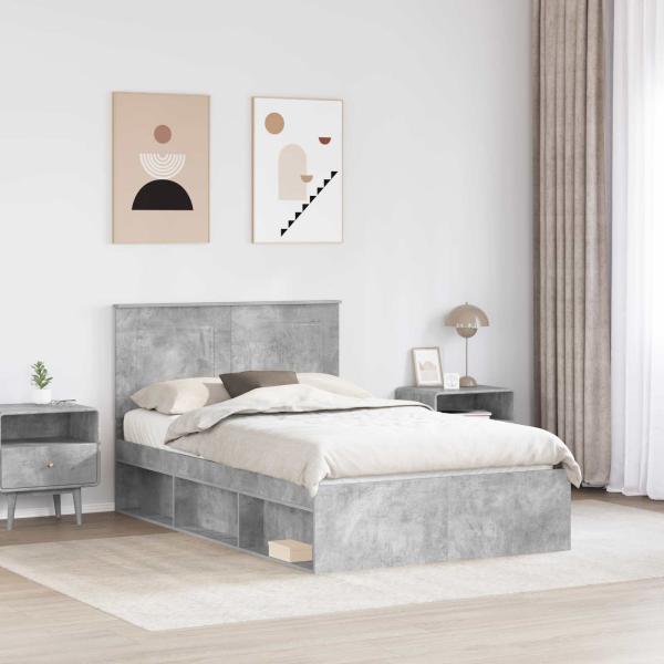 Bettrahmen Uni Beton Grau 135 x 190 cm Massives Kiefernholz