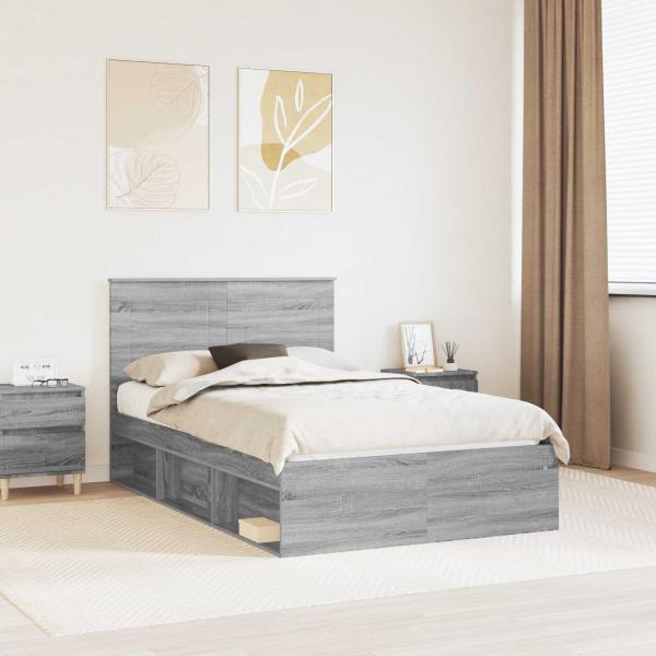 ARDEBO.de - Bettrahmen Sonoma-Grau 135 x 190 cm Massives Kiefernholz