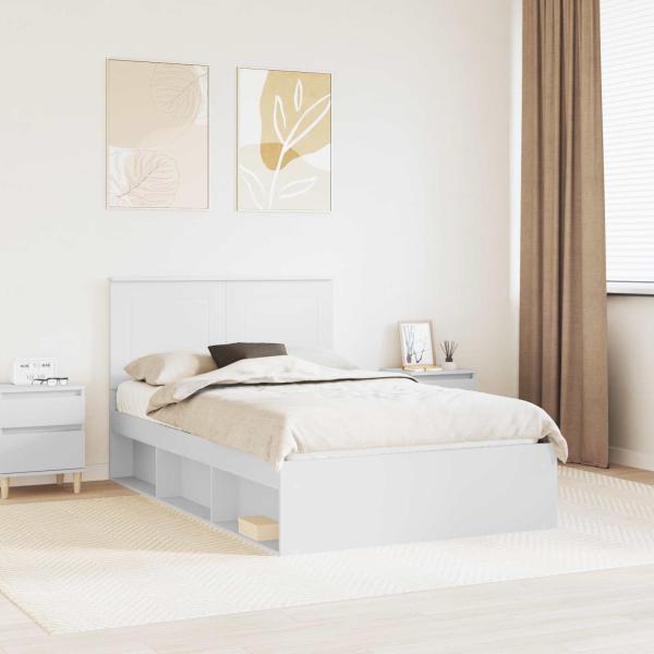 ARDEBO.de - Bettrahmen mit Kopfteil Weiß 120 x 200 cm Massives Kiefernholz