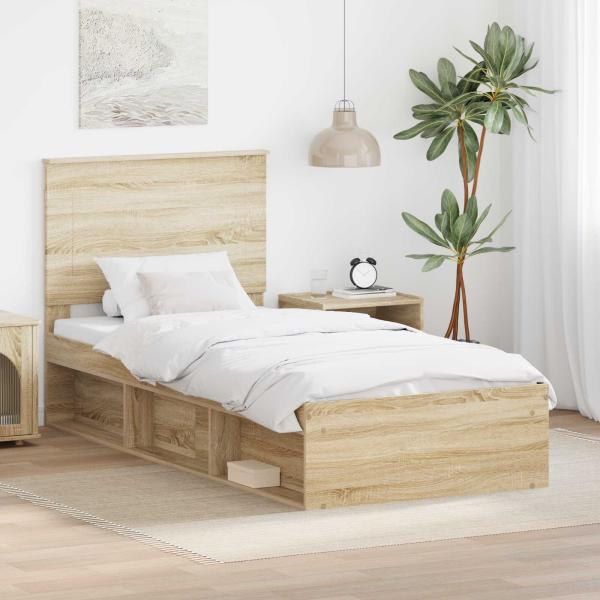 ARDEBO.de - Bettrahmen mit Kopfteil Sonoma 90 x 190 cm Massives Kiefernholz