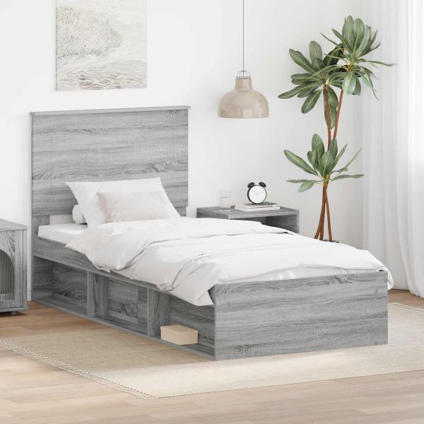 ARDEBO.de - Bettrahmen Sonoma-Grau 90 x 190 cm Massives Kiefernholz
