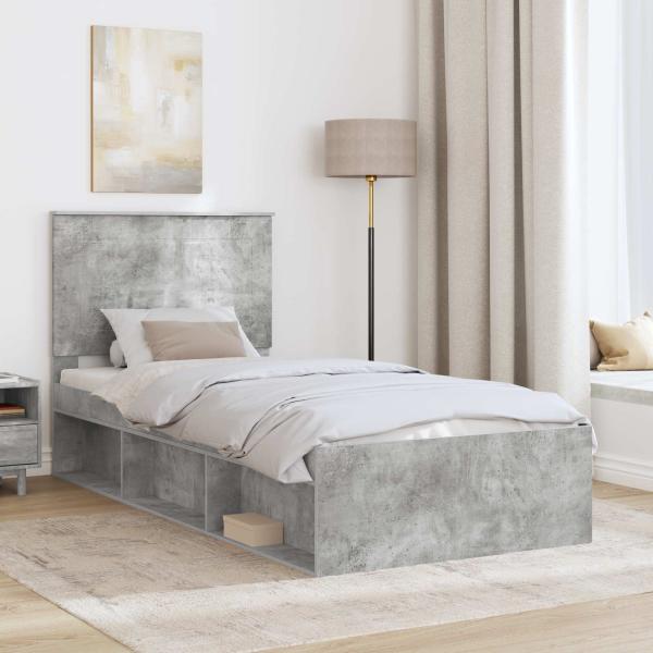 Bettrahmen mit Kopfteil Beton 90 x 200 cm Massives Kiefernholz