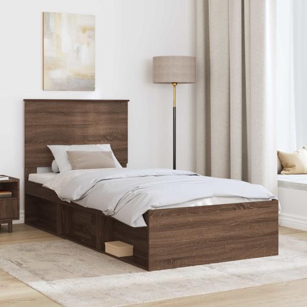 Bettrahmen Braun Eichen-Optik 90 x 200 cm Massives Kiefernholz