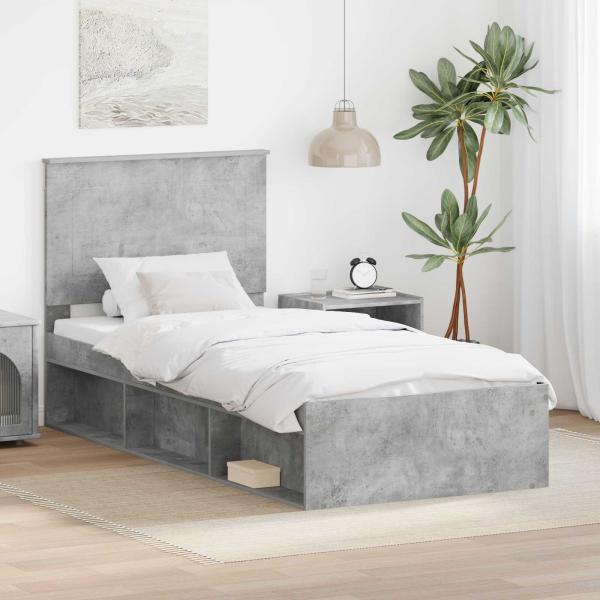ARDEBO.de - Bettrahmen Beton Grau 75 x 190 cm Massives Kiefernholz