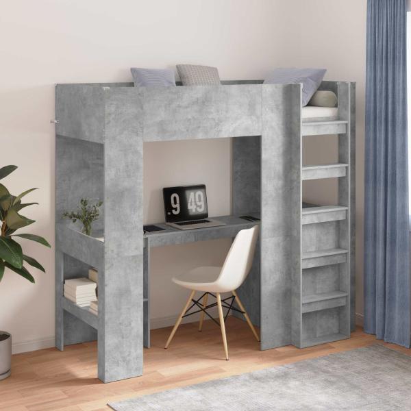 ARDEBO.de - Etagenbettgestell mit Schreibtisch Beton Grau 75 x 190 cm