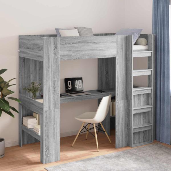 ARDEBO.de - Etagenbettgestell mit Schreibtisch Graues Sonoma 80 x 200 cm