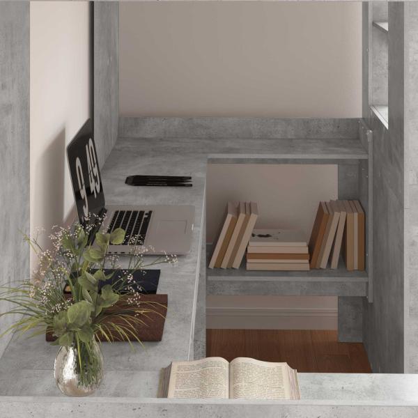 Etagenbettgestell mit Schreibtisch Beton Grau 100 x 200 cm