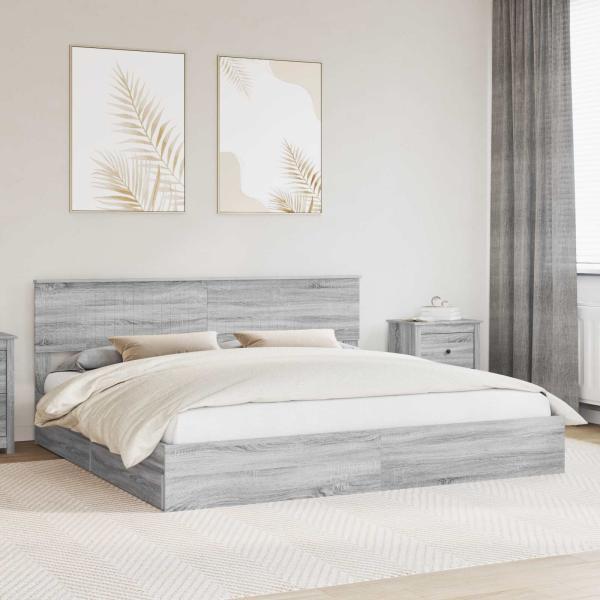 ARDEBO.de - Aufbewahrungsbett Graues Sonoma 200 x 200 cm Holzwerkstoff