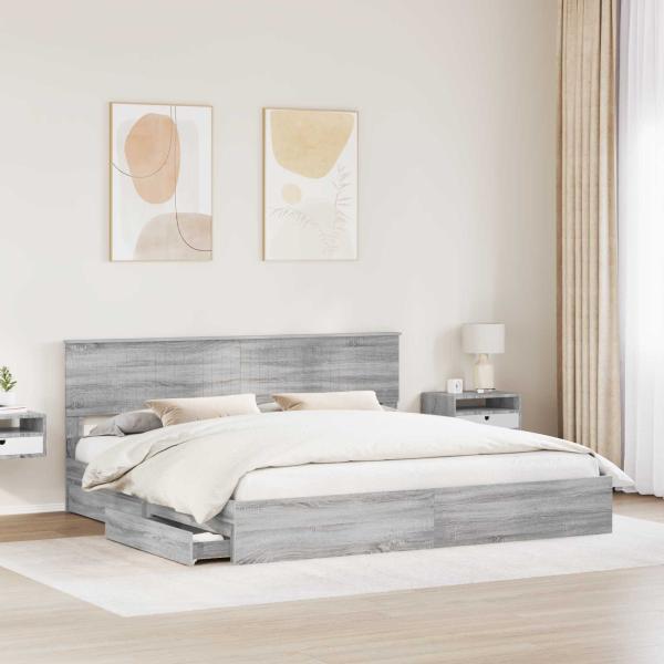 Aufbewahrungsbett Graues Sonoma 200 x 200 cm Holzwerkstoff