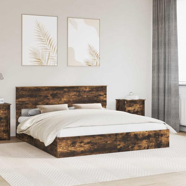 ARDEBO.de - Aufbewahrungsbett Geräucherte Eiche 180 x 200 cm Holzwerkstoff