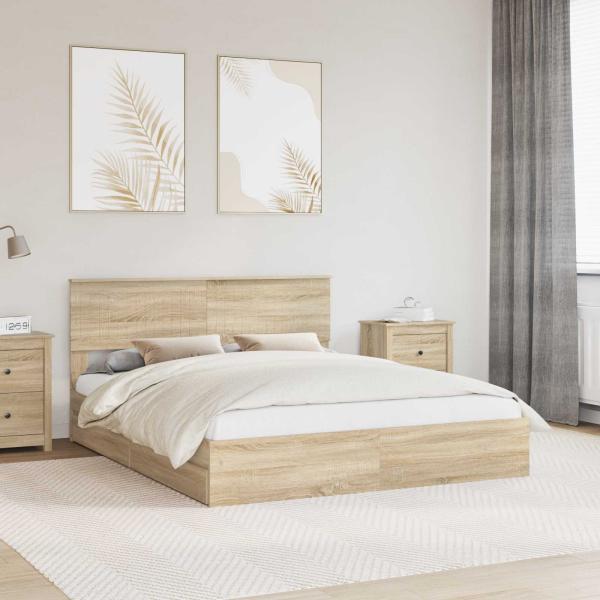 ARDEBO.de - Aufbewahrungsbett Sonoma-Eiche 160 x 200 cm Holzwerkstoff