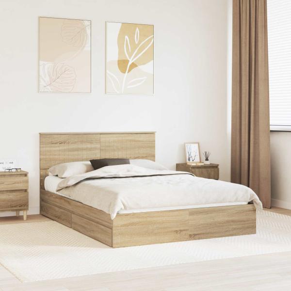 ARDEBO.de - Aufbewahrungsbett Sonoma-Eiche 140 x 200 cm Holzwerkstoff