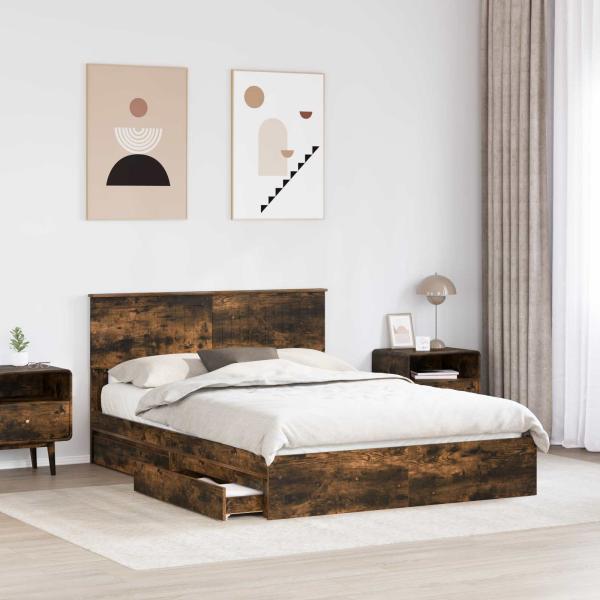 Aufbewahrungsbett Geräucherte Eiche 135 x 190 cm Holzwerkstoff