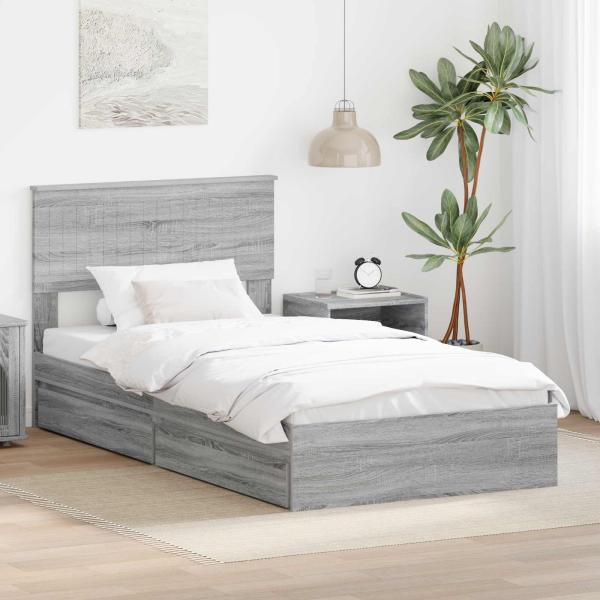 ARDEBO.de - Aufbewahrungsbett Graues Sonoma 100 x 200 cm Holzwerkstoff