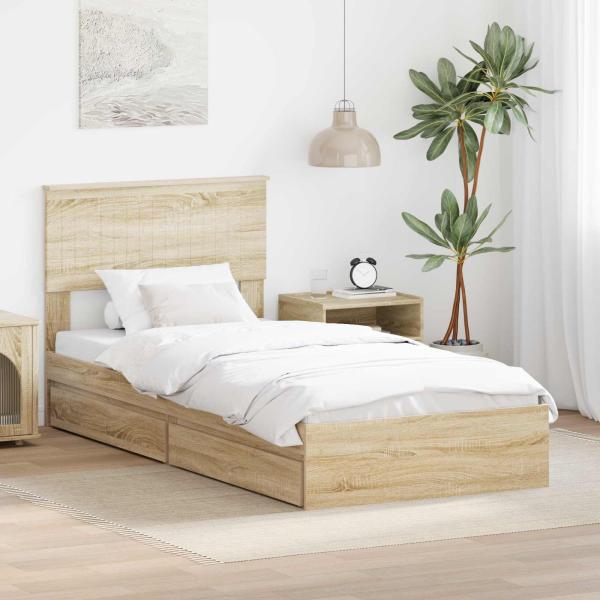 ARDEBO.de - Aufbewahrungsbett Sonoma-Eiche 90 x 200 cm Holzwerkstoff