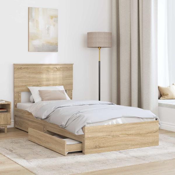 Aufbewahrungsbett Sonoma-Eiche 90 x 200 cm Holzwerkstoff