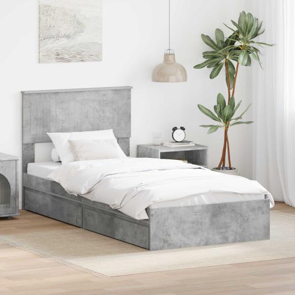 ARDEBO.de - Aufbewahrungsbett Beton Grau 90 x 190 cm Holzwerkstoff