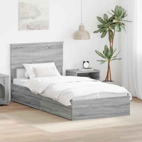 ARDEBO.de - Aufbewahrungsbett Graues Sonoma 90 x 190 cm Holzwerkstoff