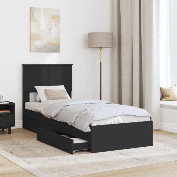 Aufbewahrungsbett Verstellbar Schwarz 75 x 190 cm Holzwerkstoff