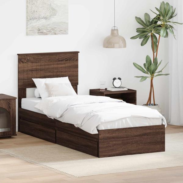 ARDEBO.de - Aufbewahrungsbett Braun Eichen-Optik 75 x 190 cm Holzwerkstoff