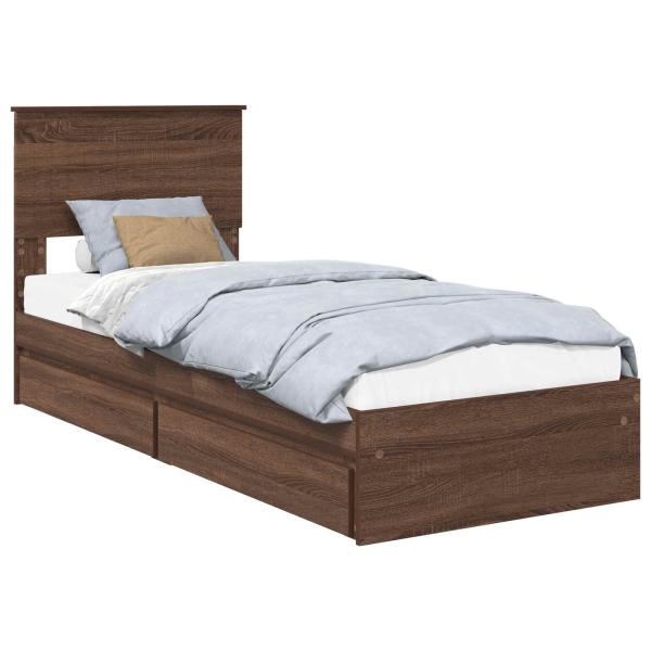 Aufbewahrungsbett Braun Eichen-Optik 75 x 190 cm Holzwerkstoff