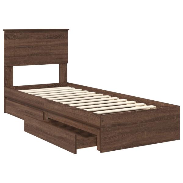 Aufbewahrungsbett Braun Eichen-Optik 75 x 190 cm Holzwerkstoff
