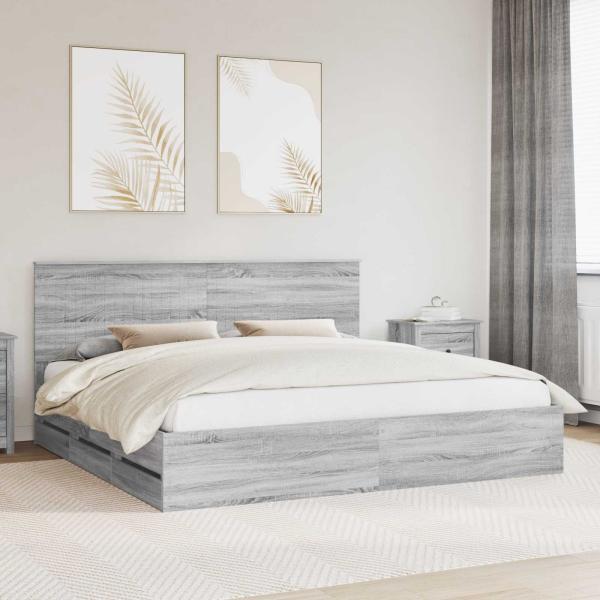 ARDEBO.de - Bettrahmen Graues Sonoma 200 x 200 cm Ingenieurs Holz