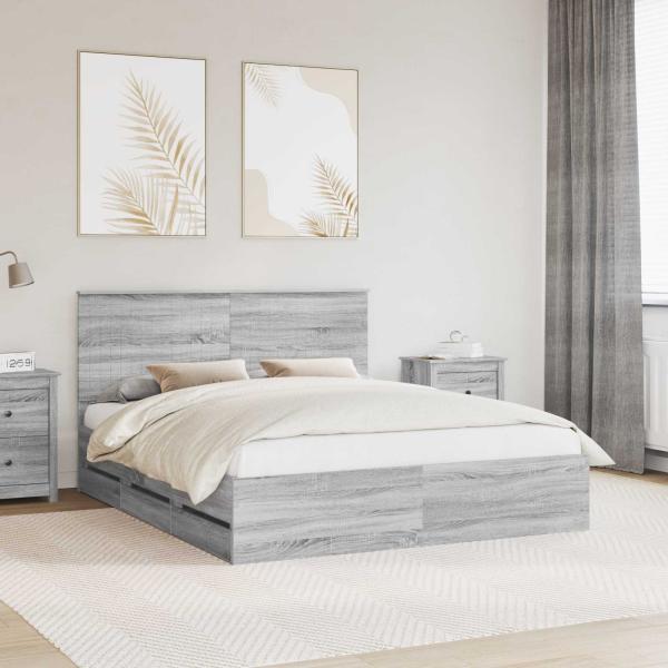 ARDEBO.de - Bettrahmen Graues Sonoma 160 x 200 cm Ingenieurs Holz