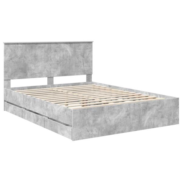 Bettrahmen mit Kopfteil Beton Grau 150 x 200 cm Ingenieurs Holz